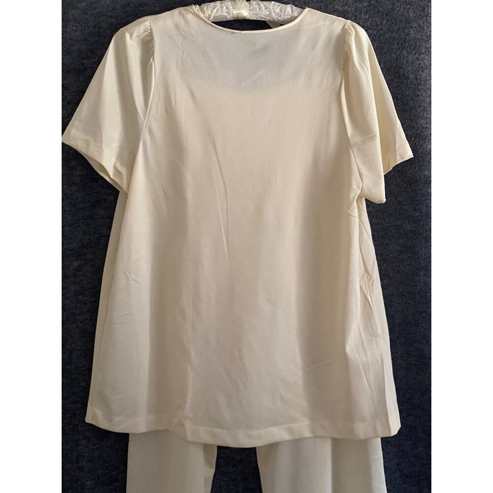 VTG Gossard Artemis 2 pc Pajamas Cream Floral Embroidered Button Front SS Top S - Picture 11 of 16